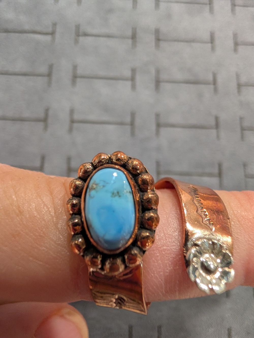 Turquoise Oval Copper Ring - Blue Stone Women's Jewelry